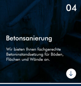 Beschreibung der Dienstleistung Betonsanierung auf blauem Hintergrund